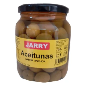 Aceitunas sabor anchoa Jarry con hueso, tarro de 400 g escurridos
