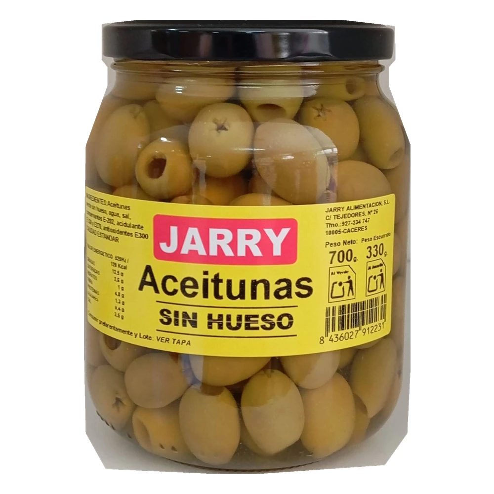 Aceitunas sin hueso Jarry, tarro de cristal de 330 g escurridos
