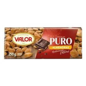 Chocolate Valor puro con almendras enteras, tableta de 250 g